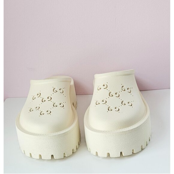 Gucci Platform Perforated G Slip On Sandals. - Picture 2 of 7